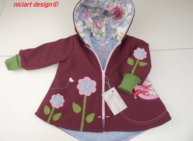 Sale Die Letzte in Gr 80/86 Softshelljacke Gefüttert Kinder Softshell Jacke Bordeaux Blumen Niciart Design von niciartdesign