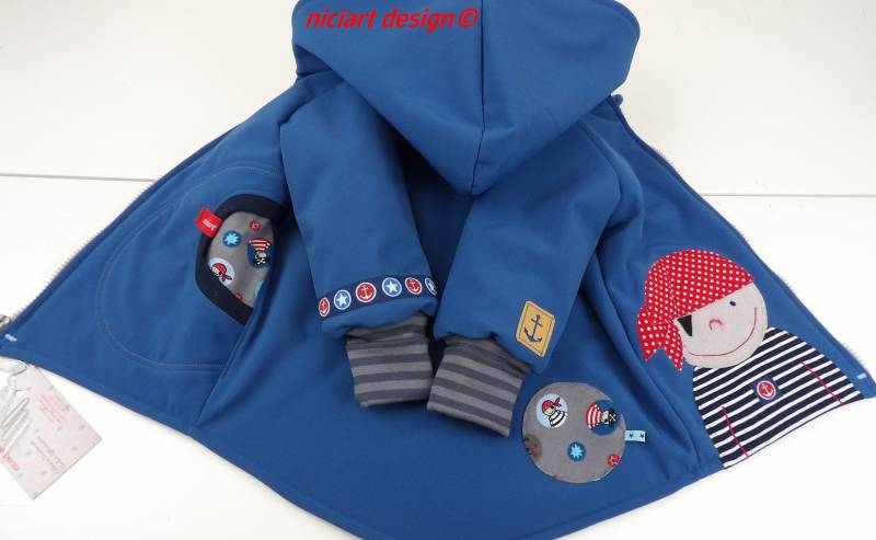 Softshelljacke Gefüttert U. Ungefüttert Bw Jersey Steppfutter Jeansblau Piraten Babyjacke Kinderjacke Niciart Design von niciartdesign