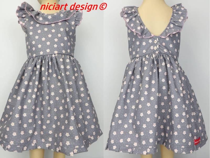 Sommerkleid Blumenmädchen Partykleid Einschulung Hochzeit Grau Gänseblumen 100% Baumwolle Wahlweise Bolerojacke Niciart Design von niciartdesign