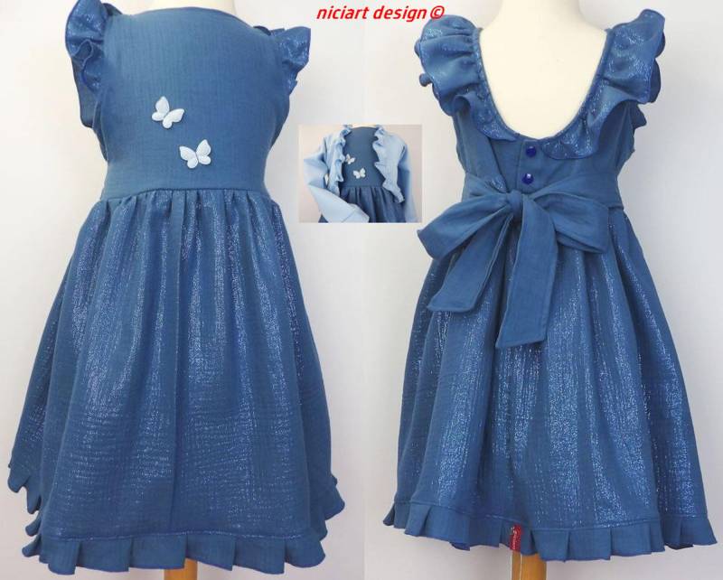 Sommerkleid Musselinkleid Blumenmädchen Partykleid Einschulungskleid Jeansblau Glitzer Wahlweise Bolerojacke Niciart Design von niciartdesign
