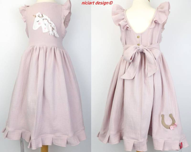 Sommerkleid Musselinkleid Farbauswahl Einhorn Pony Blumenmädchen Partykleid Einschulungskleid Namensstick Inkl Niciart Design von niciartdesign