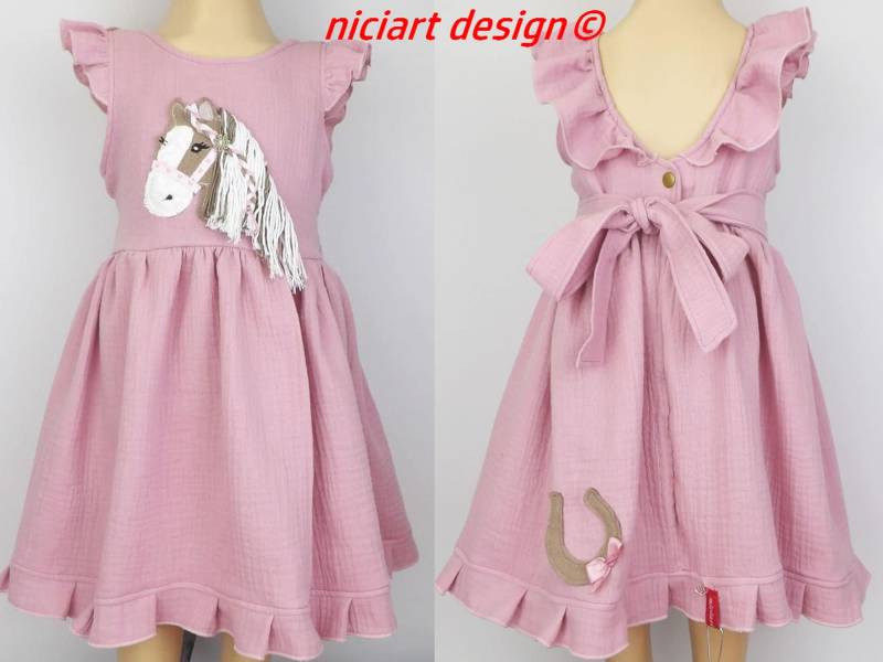 Sommerkleid Musselinkleid Farbauswahl & Namensstick Inklusive Pony Pferd Blumenmädchen Partykleid Einschulungskleid Niciart Design von niciartdesign