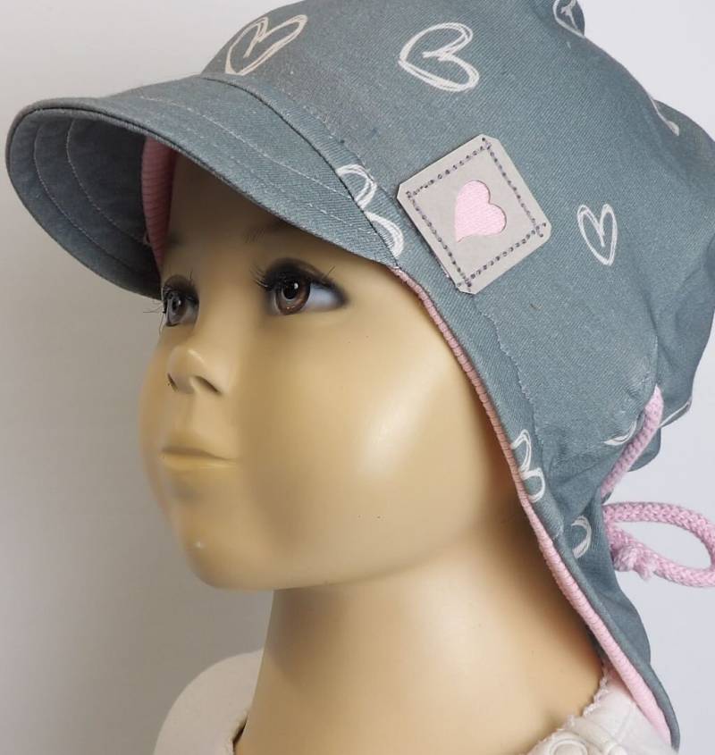 Sommermütze Nackenschutz Nackenmütze Sommerhut Schirmmütze Bw Jersey Mütze Hellgrau Rosa Herzen Wahlw Loop Niciart Design von niciartdesign