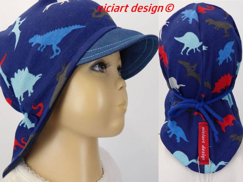 Sommermütze Nackenschutz Sommerhut Schirmmütze Sonnenhut Bw Jersey Mütze Dinos Türkis Aqua Blau Loop O. Wickelschal Niciart Design von niciartdesign