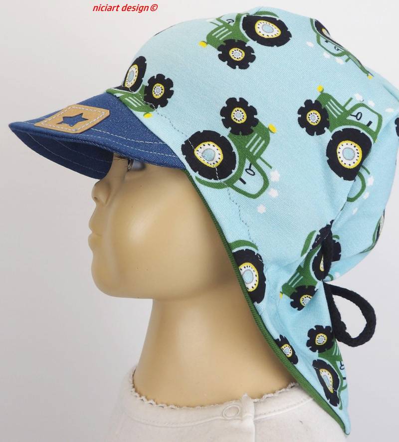 Sommermütze Nackenschutz Sommerhut Schirmmütze Sonnenhut Bw Mütze Trecker Traktor Niciart Design von niciartdesign