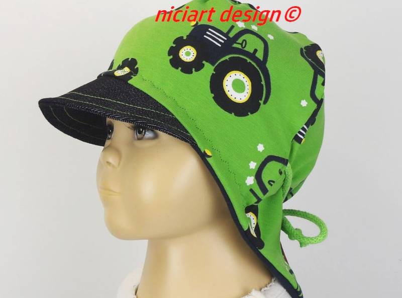 Sommermütze Nackenschutz Sommerhut Schirmmütze Sonnenhut Grün Bw Mütze Trecker Traktor Niciart Design von niciartdesign