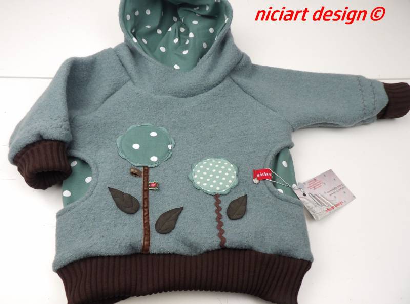Walk Hoodie Walkpulli Jackenersatz Wollwalk Pullover Walkhoodie Altmint Wunderblumen By Niciart Design von niciartdesign