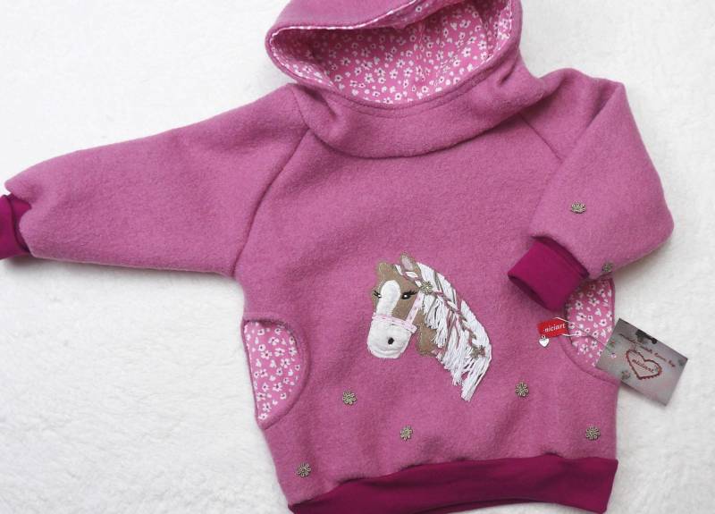 Walk Hoodie Walkpulli Jackenersatz Wollwalk Pullover Walkhoodie Beere Pony Pferd 3D Wahlweise M Hose Niciart Design von niciartdesign