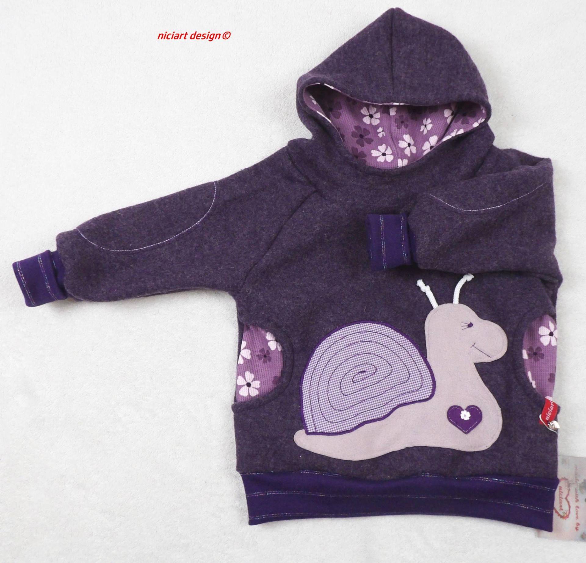 Walk Hoodie Walkpulli Jackenersatz Wollwalk Pullover Walkhoodie Lila Meliert Schnecke By Niciart Design von niciartdesign