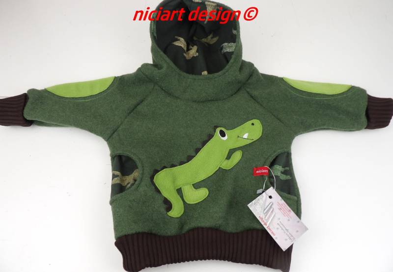 Walk Hoodie Walkpulli Jackenersatz Wollwalk Pullover Walkhoodie Moosgrün Krokodil By Niciart Design von niciartdesign