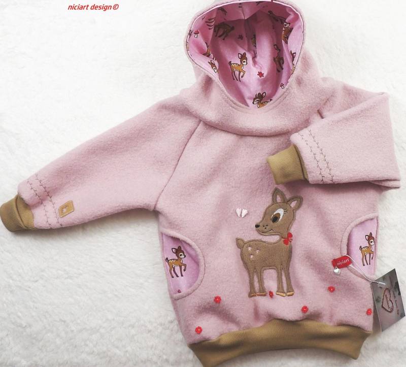 Walk Hoodie Walkpulli Jackenersatz Wollwalk Pullover Walkhoodie Rosa Beige Reh Wahlweise M Hose Niciart Design von niciartdesign
