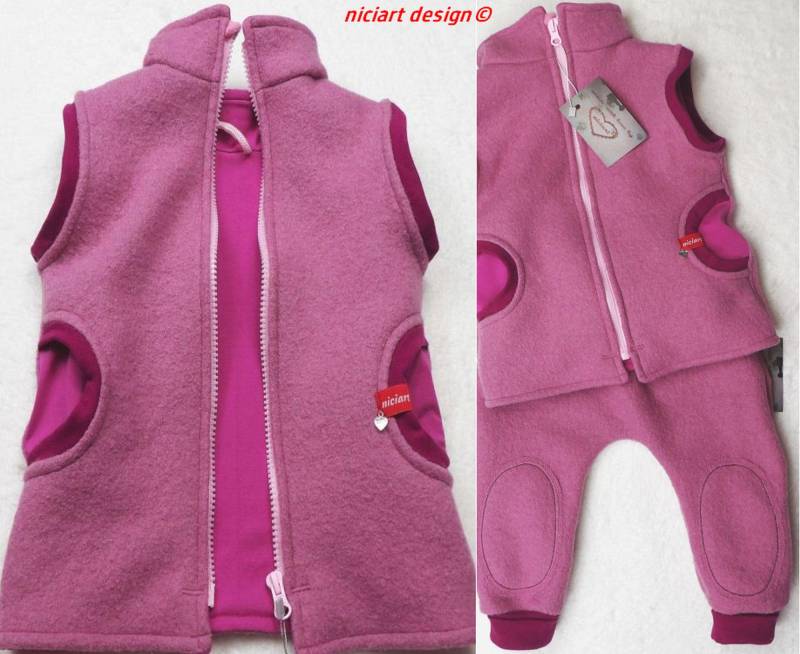 Walk Weste Wollwalk 100% Schurwolle Gefüttert Bw Jersey Beere Hell Basic Wahlw M Walkhose Niciart Design von niciartdesign