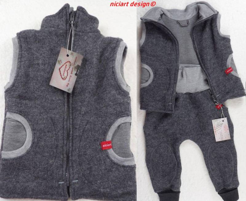 Walk Weste Wollwalk 100% Schurwolle Gefüttert Bw Jersey Grau Meliert Basic Wahlw M Walkhose Niciart Design von niciartdesign