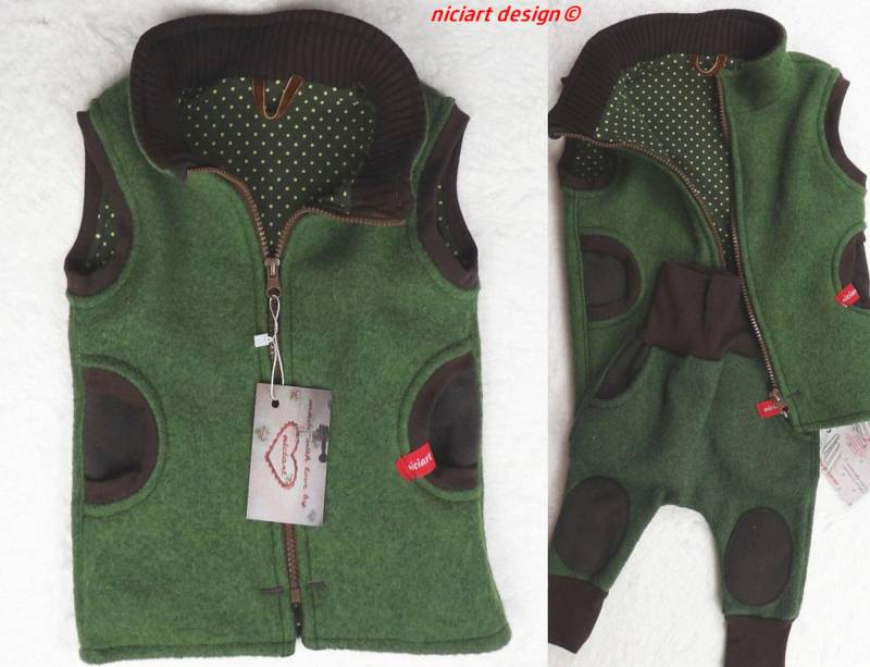 Walk Weste Wollwalk Gefüttert 100% Schurwolle & Bw Jersey Moosgrün Braun Wahlw M Walkhose Niciart Design von niciartdesign