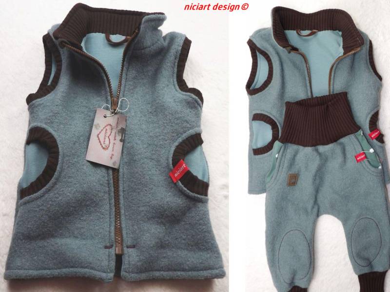 Walk Weste Wollwalk Gefüttert 100% Schurwolle & Bw Sweat Altmint Braun Wahlw M Walkhose Niciart Design von niciartdesign