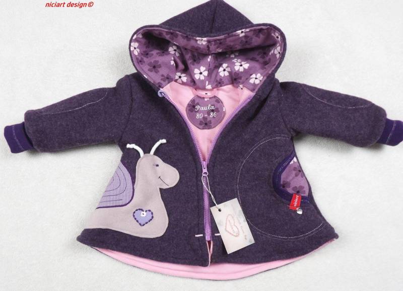 Walkjacke Gefüttert Wollwalkjacke Baby & Kinderjacke Lila Violett Meliert Schnecke Wahlw M Hose Niciart Design von niciartdesign