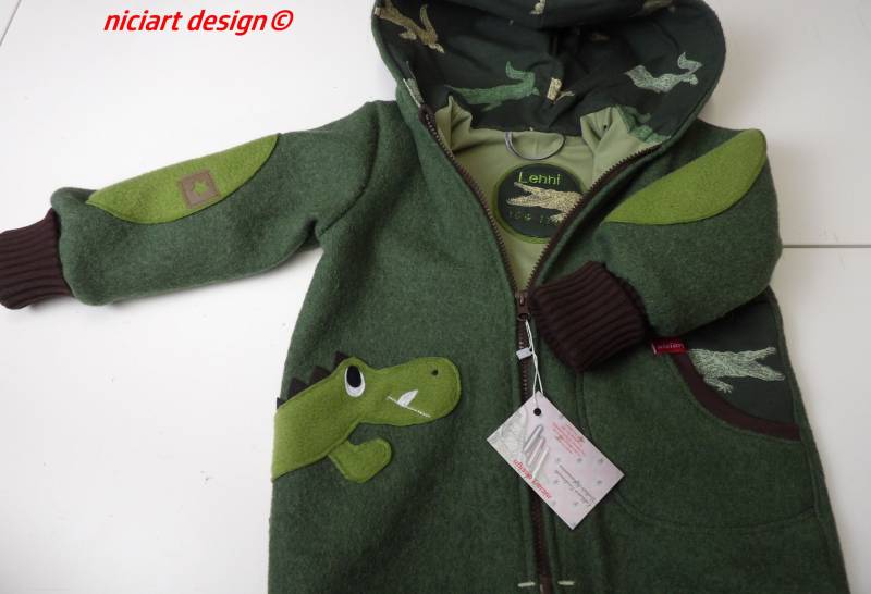 Walkjacke Gefüttert Wollwalkjacke Futterauswahl & Namensstick Inkl 100% Schurwolle Baby U Kinder Jacke Moos Grün Krokodil Niciart Design von niciartdesign