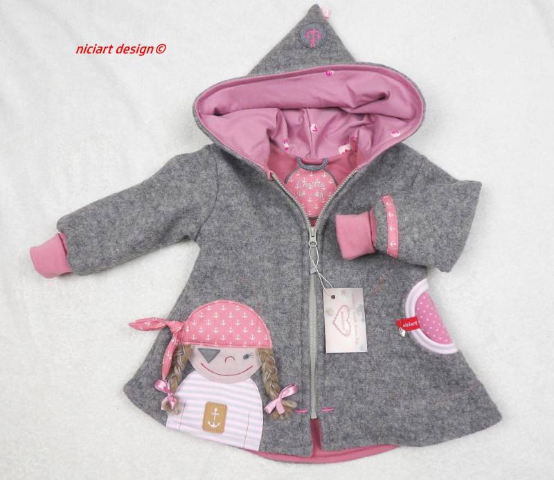 Walkjacke Gefüttert Wollwalkjacke Baby U. Kinder Jacke 100% Schurwolle Piratin Hellgrau Altrosa Wahlw M Hose Niciart Design von niciartdesign