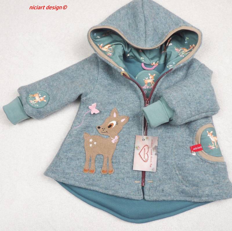 Walkjacke Gefüttert Wollwalkjacke Baby & Kinderjacke Altmint Meliert Rehe 100% Schurwolle Niciart Design von niciartdesign