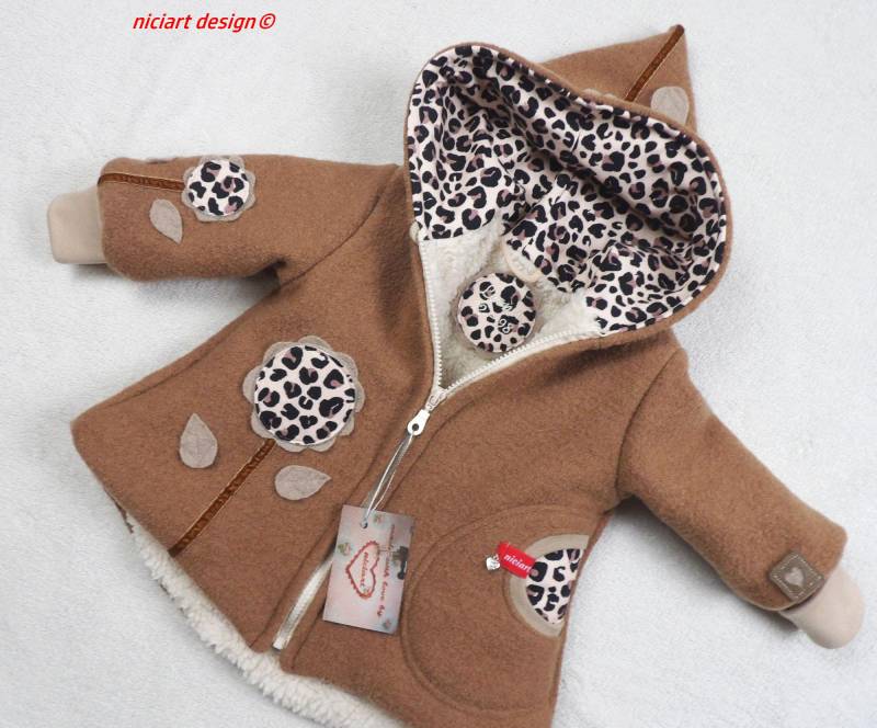 Walkjacke Gefüttert Wollwalkjacke Futterauswahl & Namensstick Inkl. Baby U Kinderjacke Kamel Beige Leo Jacke Blumen By Niciart Design von niciartdesign