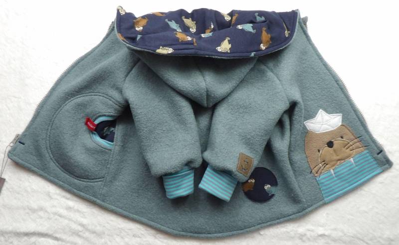 Walkjacke Wollwalkjacke Gefüttert Baby & Kinderjacke Altmint Walross 100% Schurwolle Niciart Design von niciartdesign
