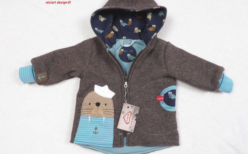 Walkjacke Wollwalkjacke Gefüttert Baby & Kinderjacke Braun Meliert Walross 100% Schurwolle Wahlw Hose Niciart Design von niciartdesign