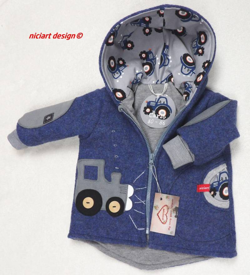 Walkjacke Wollwalkjacke Gefüttert Futterauswahl & Namensstick Inkl Baby U Kinderjacke Jeansblau Traktor Jacke Wahlw Hose Niciart Design von niciartdesign