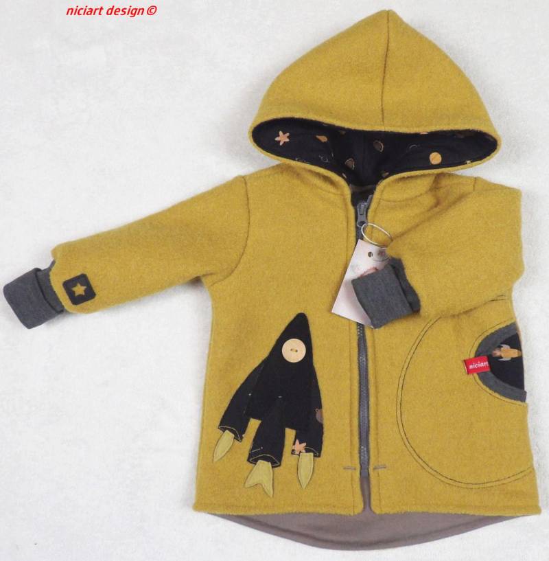Walkjacke Wollwalkjacke Gefüttert Baby & Kinderjacke Senfgelb Raketeee 100% Schurwolle Niciart Design von niciartdesign