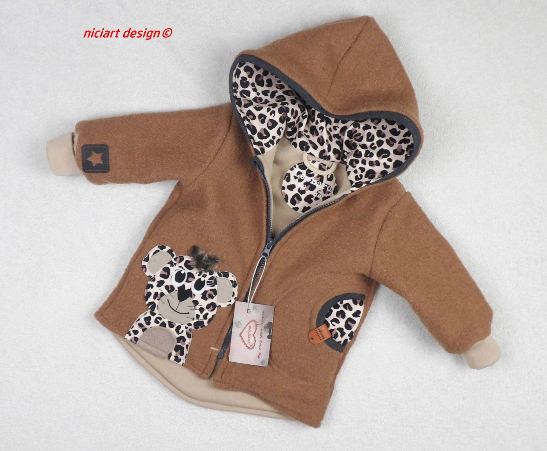 Walkjacke Wollwalkjacke Leo Gefüttert Futterauswahl & Namensstick Inkl. Baby U Kinderjacke 100% Schurwolle Wahlw M Hose Niciart Design von niciartdesign