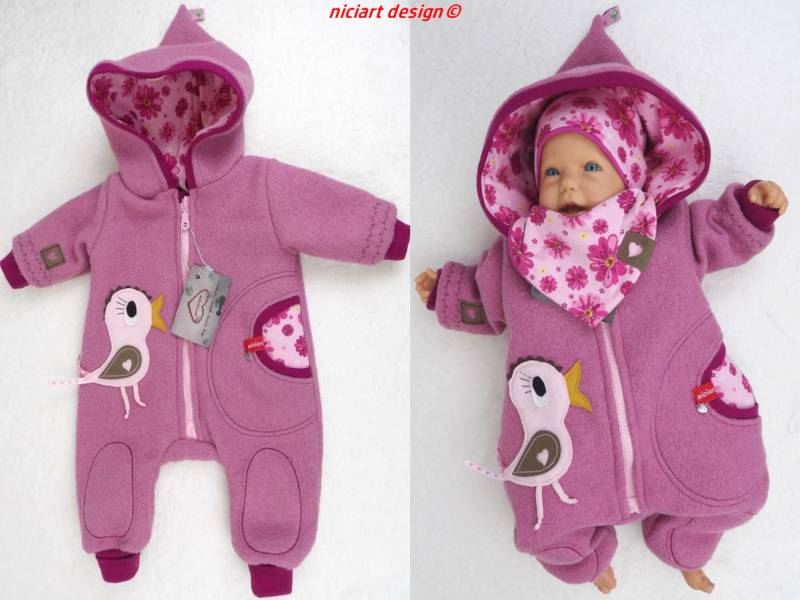 Walkoveralll Walk Overall 100% Schurwolle Gefüttert M Bw Jersey Gr. 50-110 Wollanzug Helle Beere Küken Wahlw Mützenset By Niciart Design von niciartdesign