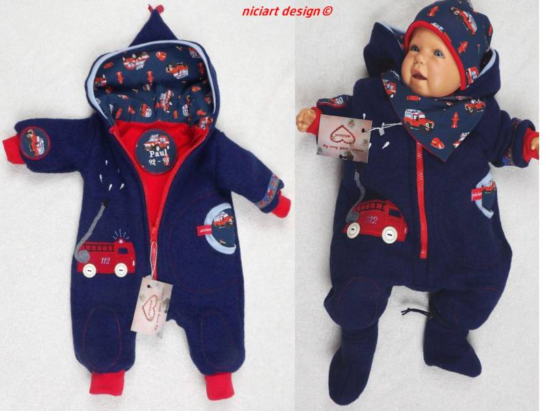 Walkoveralll Walk Overall 100% Schurwolle Gefüttert M Bw Sweat Gr. 50-110 Wollanzug Blau Rot Feuerwehr Wahlw Mützenset By Niciart Design von niciartdesign