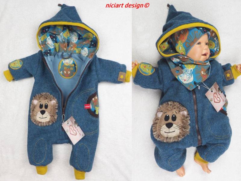 Walkoveralll Walk Overall 100% Schurwolle Gefüttert M Bw Sweat Gr. 50-110 Wollanzug Petrol Kleiner Löwe Wahlw Mützenset By Niciart Design von niciartdesign