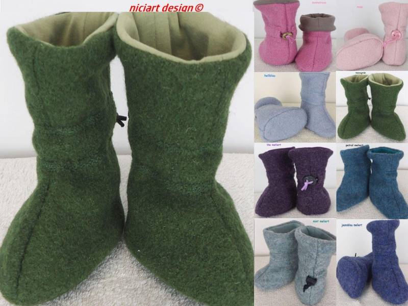 Walkschuhe Farbauswahl Trageschuhe Wollwalk Baby Boots Gefüttert 100% Schurwolle Niciart Design von niciartdesign