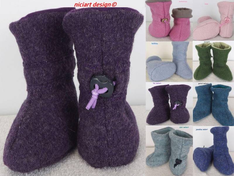 Walkschuhe Farbauswahl Trageschuhe Wollwalk Baby Boots Gefüttert 100% Schurwolle Niciart Design von niciartdesign