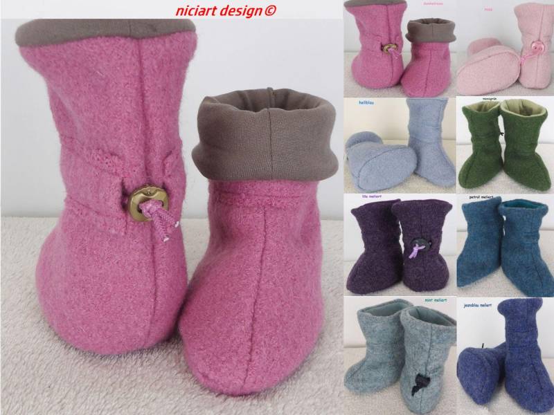 Walkschuhe Farbauswahl Trageschuhe Wollwalk Baby Boots Gefüttert 100% Schurwolle Niciart Design von niciartdesign