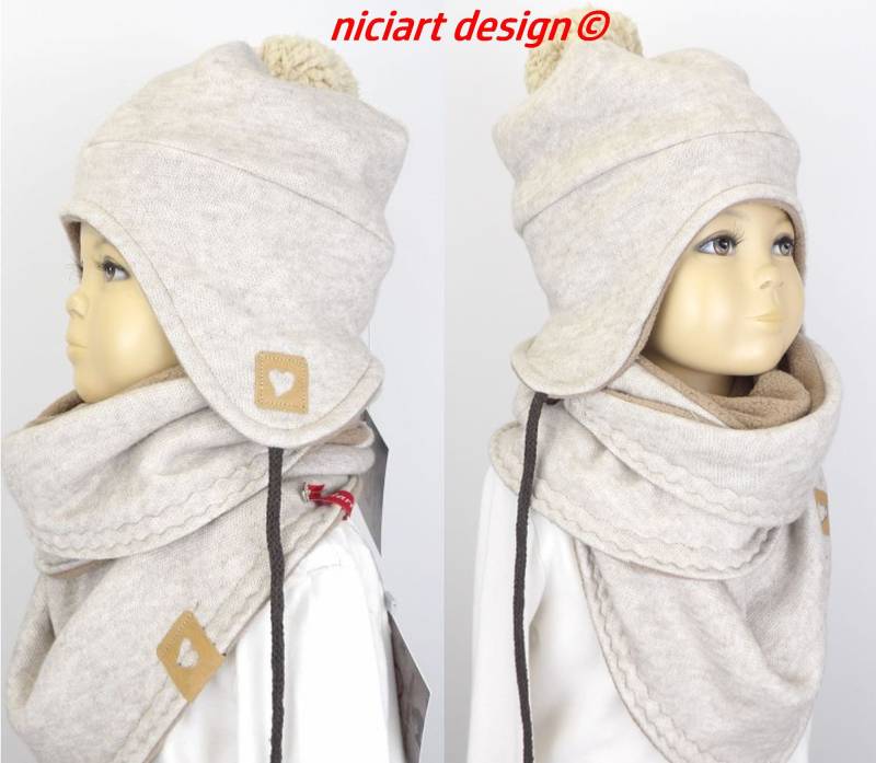 Wickelschal Dreiecksschal Mädchen Schal Feinstrick U Baumwollfleece Beige Sand Meliert Knopf Verschluss By Niciart Design von niciartdesign