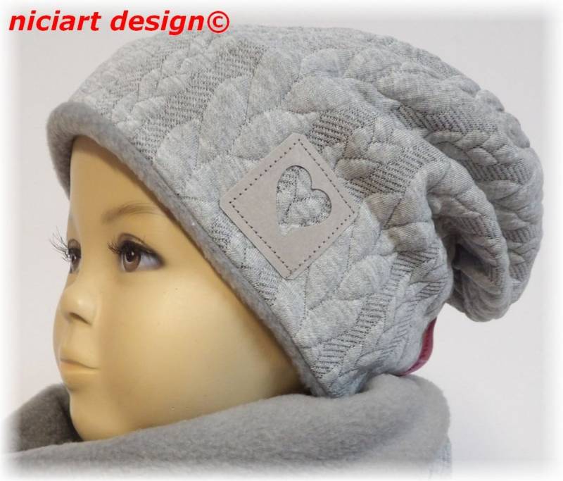 strickmütze Damenmütze Herbst - Wintermütze Beanie Jacquardstrick Zopfmuster Baumwollfleecefutter Hellgrau Meliert Niciart Design von niciartdesign