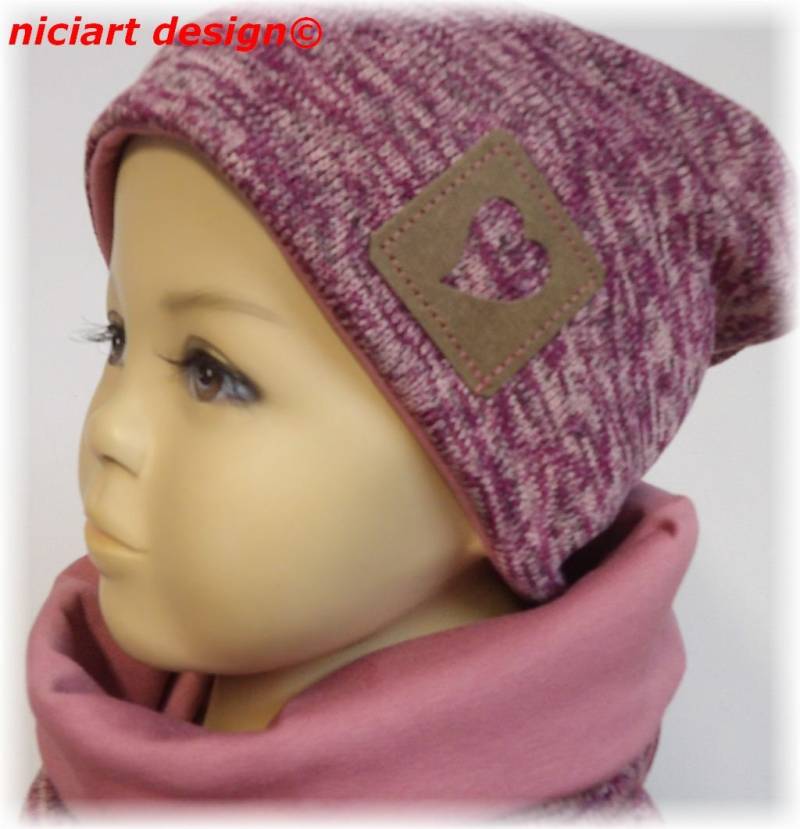 strickmütze Kinder & Damen Wintermütze Beanie Baumwollstrick /Sweat Mütze Beaniemütze Beere Meliert Altpink Niciart Design von niciartdesign