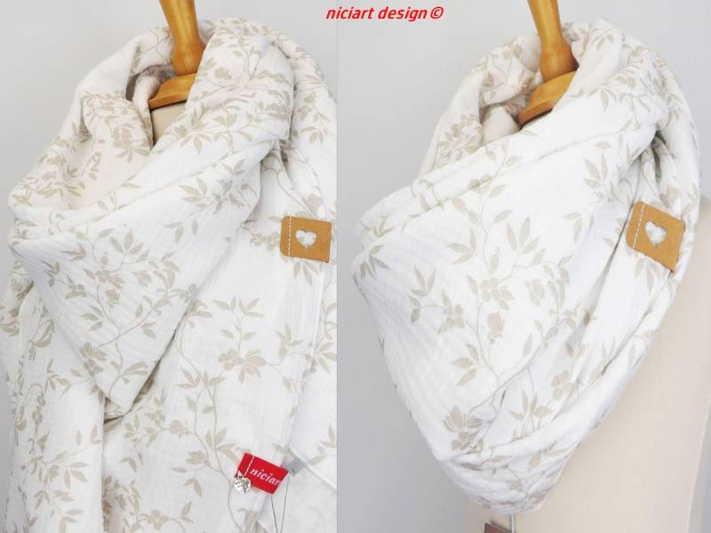 xxl Musselintuch Baumwolltuch Damentuch Damenschal Dreieckstuch Schal Offwhite Beige Gemustert Musselin 100% Bw Niciart Design von niciartdesign