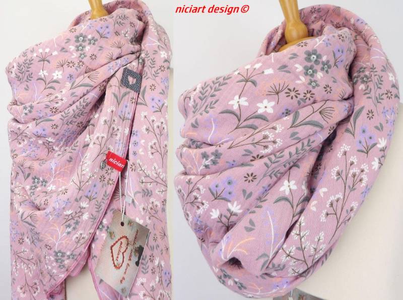 xxl Musselintuch Baumwolltuch Damentuch Damenschal Dreieckstuch Schal Pastellig Altrosa Flieder Blüten Musselin 100% Bw Niciart Design von niciartdesign