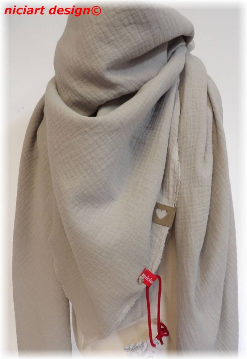 xxl Musselintuch Damentuch Baumwolltuch Damenschal Dreieckstuch Schal Beige Uni 100% Baumwolle Musselin Niciart Design von niciartdesign