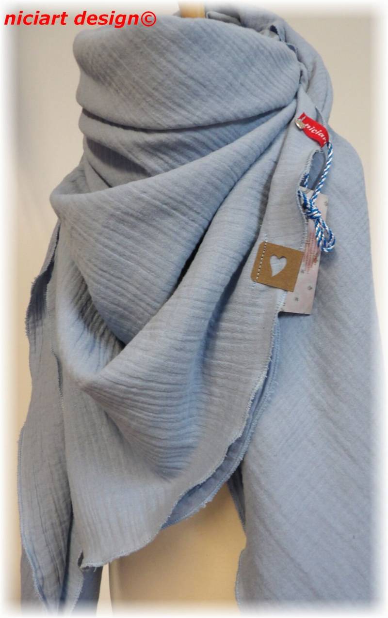 xxl Musselintuch Damentuch Damenschal Dreieckstuch Schal Hellblau Uni 100% Baumwolle Musselin Niciart Design von niciartdesign