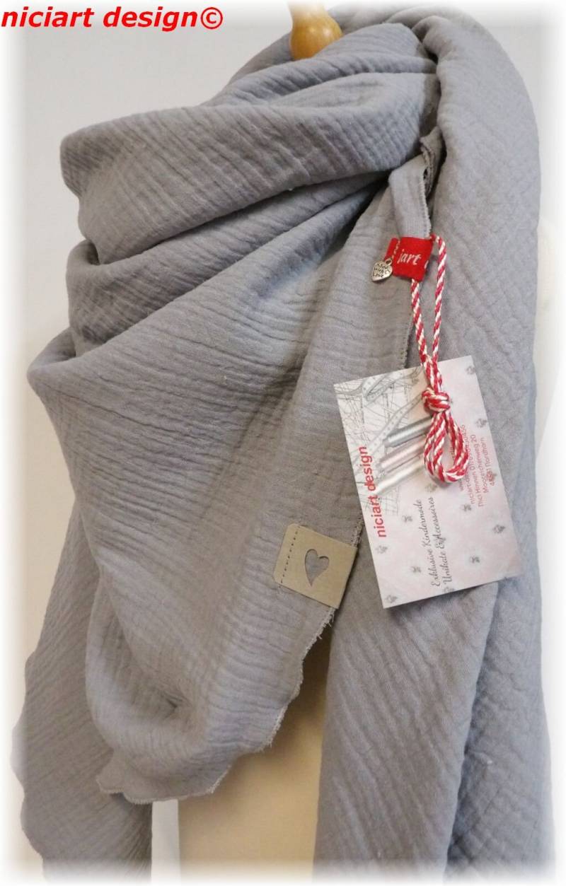 xxl Musselintuch Damentuch Damenschal Dreieckstuch Schal Hellgrau Uni 100% Baumwolle Musselin Niciart Design von niciartdesign