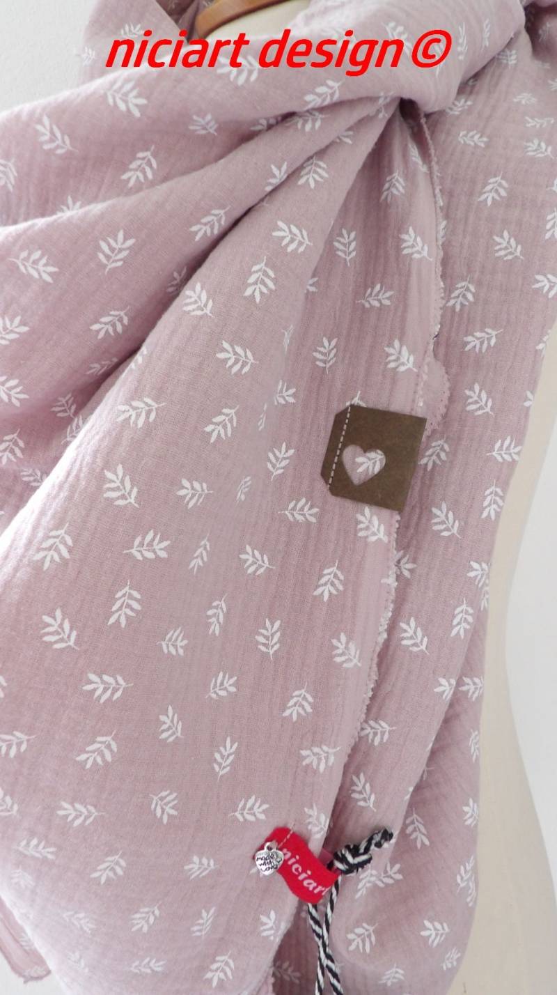 xxl Musselintuch Damentuch Damenschal Dreieckstuch Schal Neu Altrosa Weiß Minizweige Musselin 100% Baumwolle Niciart Design von niciartdesign