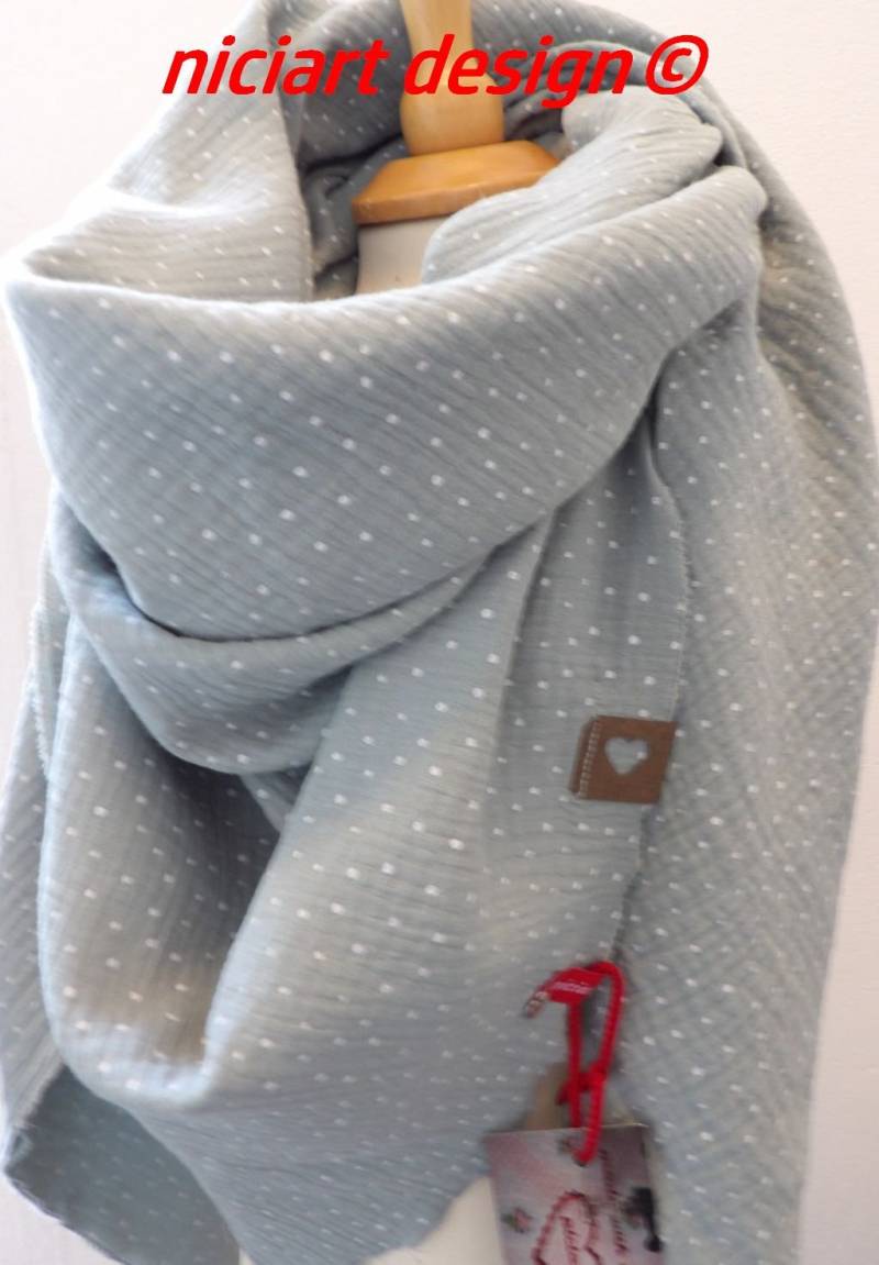 xxl Musselintuch Damentuch Dreieckstuch Schal Pastell Mint Pünktchen 100% Baumwolle Musselin Niciart Design von niciartdesign