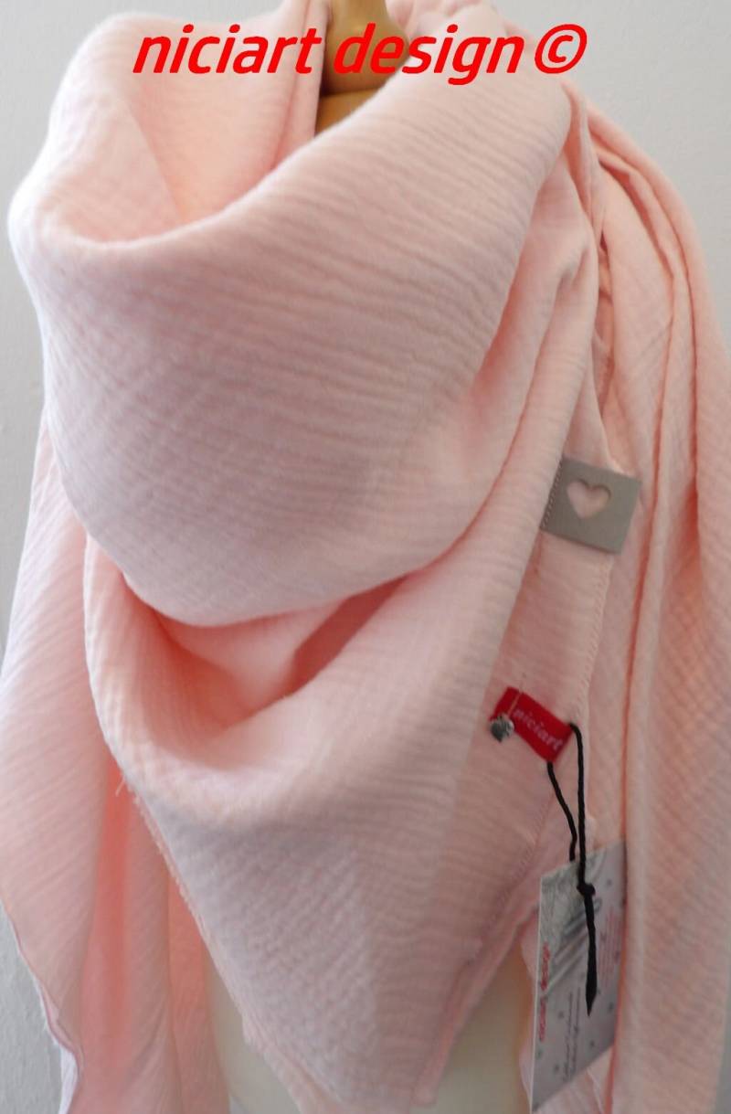 xxl Musselintuch Damentuch Wende Damenschal Dreieckstuch Schal Helles Peach Pfirsich Rose Uni Musselin Niciart Design von niciartdesign