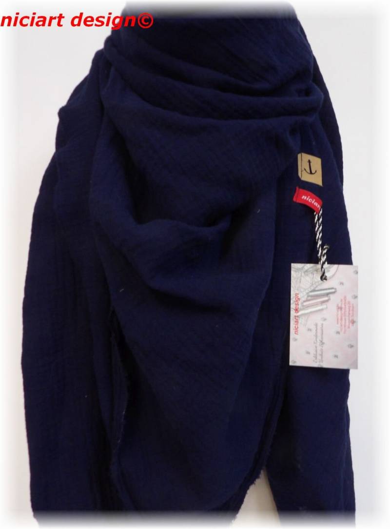 xxl Musselintuch Herrentuch Herrenschal Dreieckstuch Schal Dunkelblau Uni 100% Baumwolle Musselin Niciart Design von niciartdesign