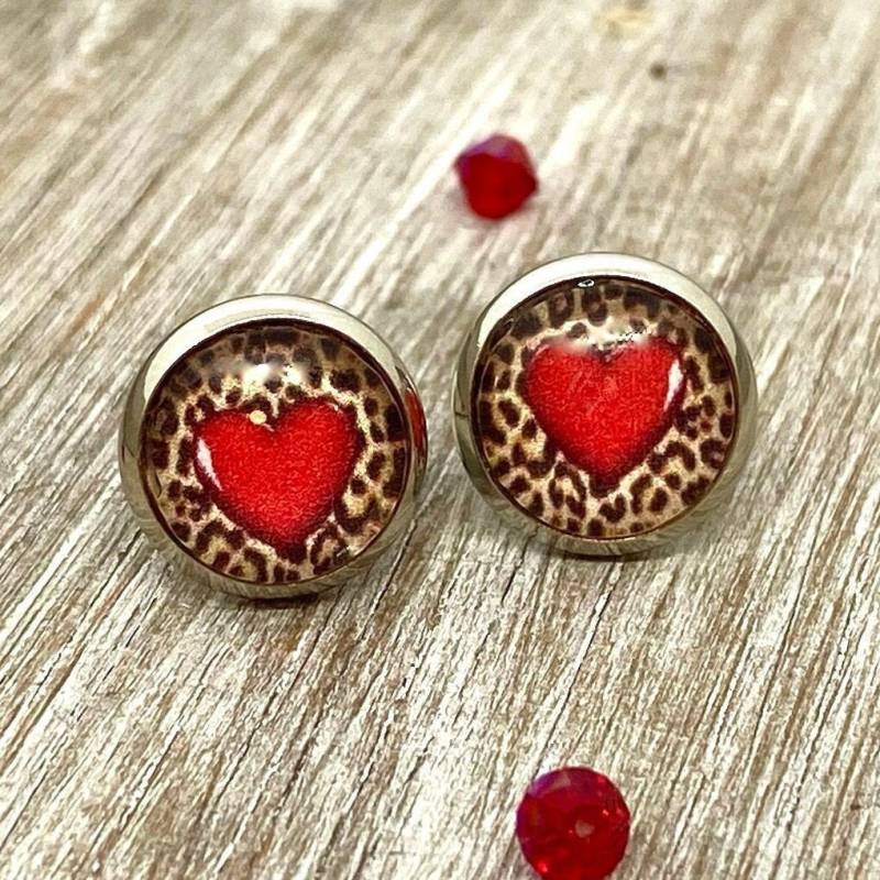 Leopardenlook Herz Ohrstecker - Geschenk Für Mädchen von nicisperlenzauber