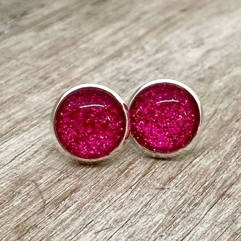 Pinke Glitzer Ohrstecker - Geschenk Für Mädchen von nicisperlenzauber