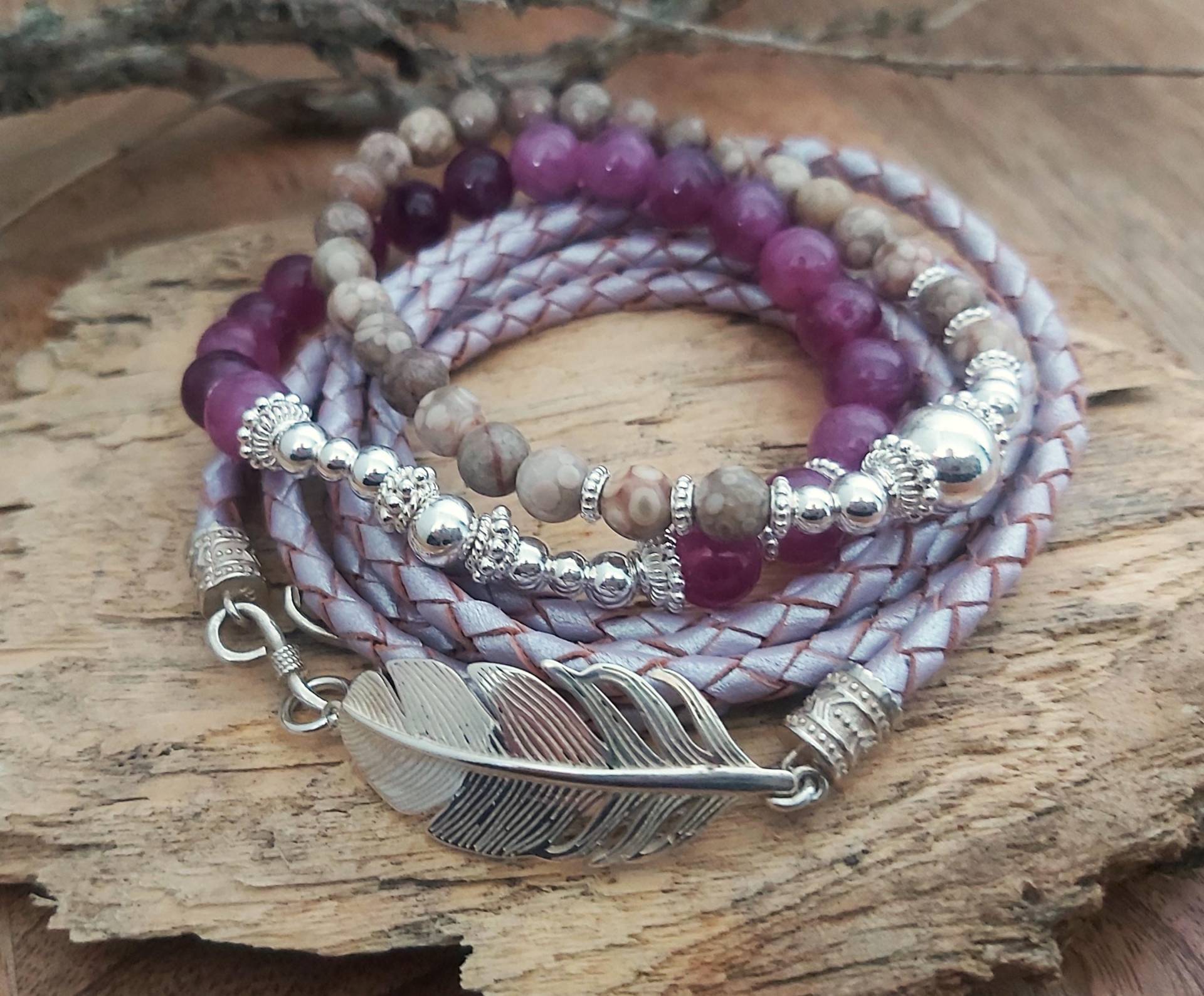 Danny - Kombiarmband Sterling Silber Lila-Beige von nicitaModeschmuck